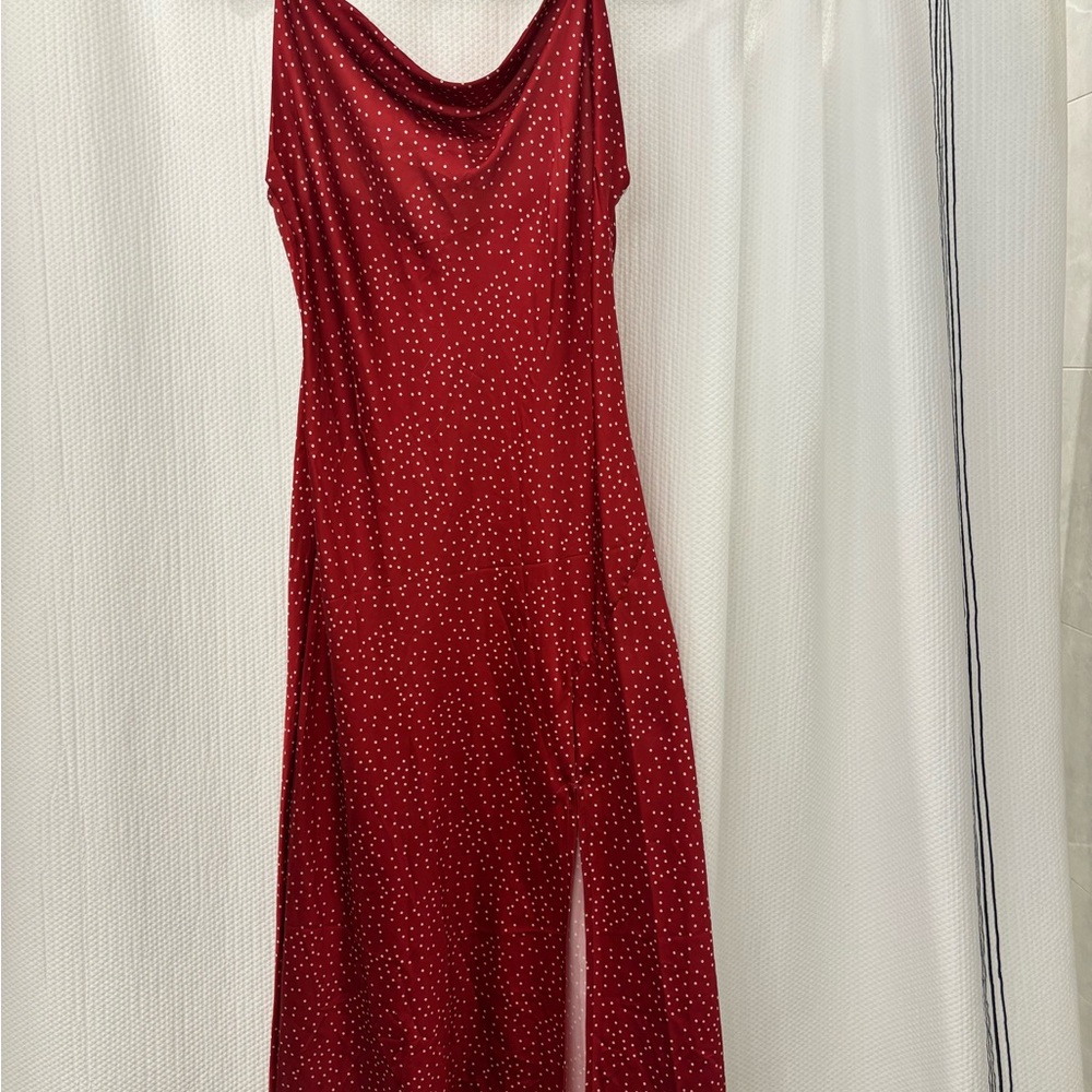 Red satin Polka Dot slip dress